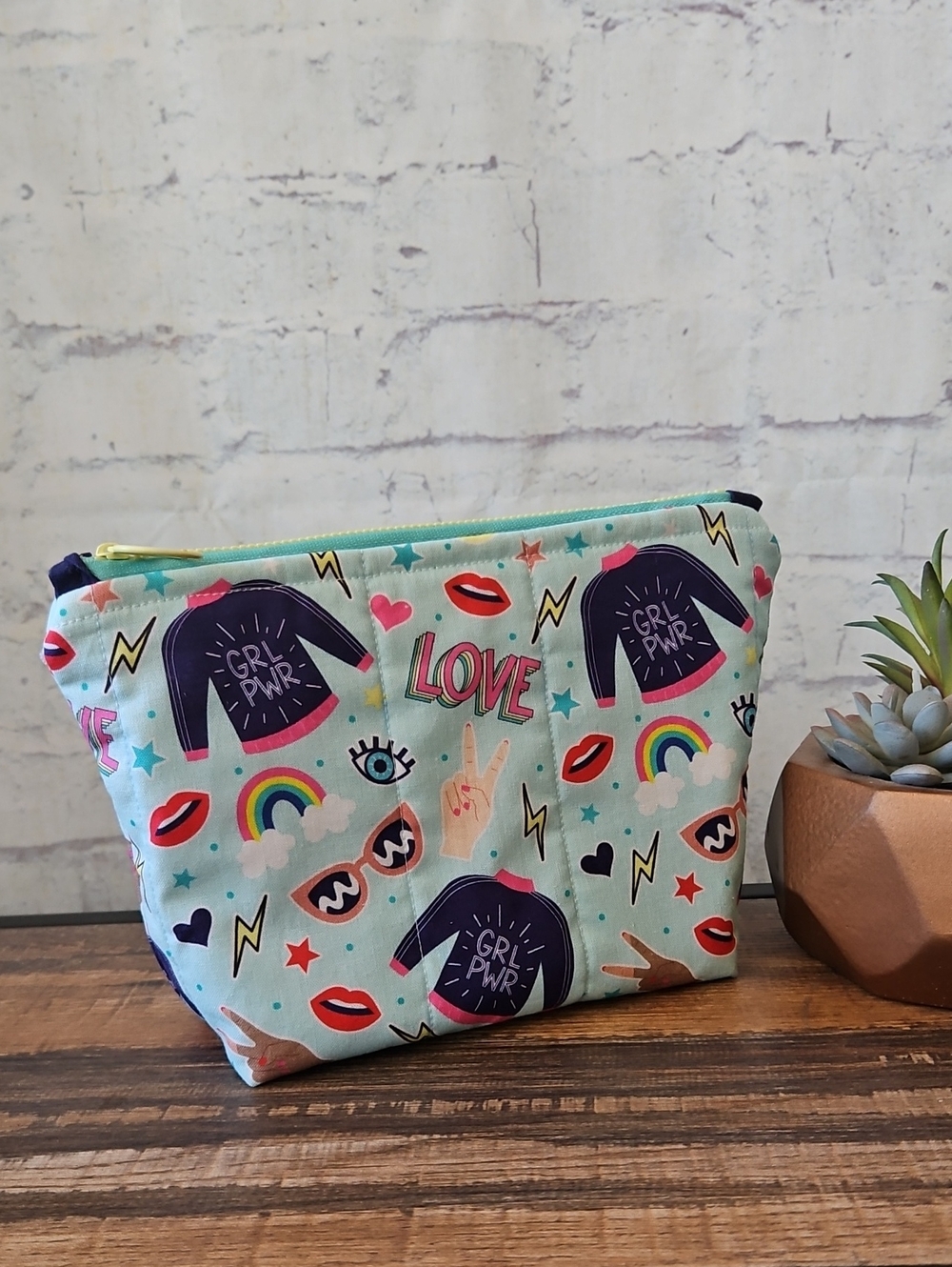 Handmade Quilted 8" Zipper Pouch GIRL Power Print